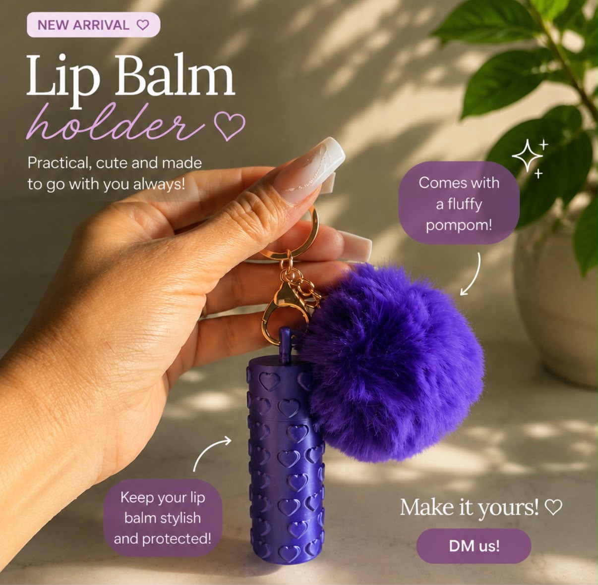 3D PRINTED HEART LIP BALM HOLDER KEYCHAIN