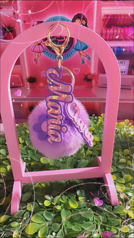 Personalized Name Keychain with Pom-Pom